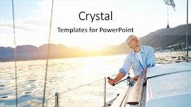  Presentation with sailing into sunrise - PPT theme enhanced with sunrise sailing man on boat background and a cool aqua colored foreground