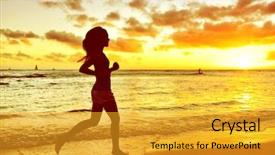  Presentation with running race - Presentation design having female is running during sunrise background and a gold colored foreground