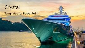  Presentation with yacht - Beautiful presentation theme featuring docked green yacht at sunset backdrop and a lemonade colored foreground