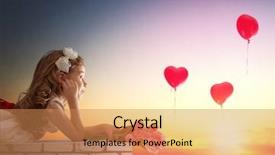  Presentation with heart flowers - Amazing slide set having kids valentines - sweet child girl looking backdrop and a coral colored foreground