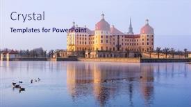  Presentation with castle - Audience pleasing PPT layouts consisting of sunrise-view-in-winter backdrop and a sky blue colored foreground