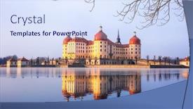  Presentation with castle - Cool new theme with sunrise-view-in-winter backdrop and a sky blue colored foreground