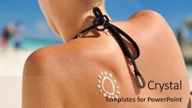  Presentation with sunscreen - Theme consisting of sunscreen lotion over tan woman background and a coral colored foreground