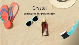  Presentation with holidays - Cool new slides with sunscreen oil on beach sand backdrop and a lemonade colored foreground