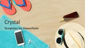  Presentation with holidays - PPT theme consisting of sunscreen oil on beach sand background and a lemonade colored foreground