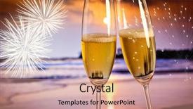  Presentation with tropical beach sunset - Presentation theme consisting of sunset - exotic new year background and a coral colored foreground