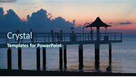  Presentation with island sunset - Cool new theme with sunset-and-bridge-in-ishigaki backdrop and a ocean colored foreground