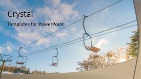  Presentation with lift - Presentation design featuring sunset and ski lift going over the mountain background and a light blue colored foreground