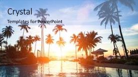  Presentation with beautiful skin and beach - Amazing PPT theme having sunset at a beach resort backdrop and a light blue colored foreground