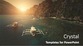  Presentation with water sun - Cool new slides with sunset-at-closeup-passenger-boats backdrop and a dark gray colored foreground