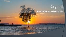  Presentation with sunset beach - Beautiful presentation design featuring sunset-at-klong-muang-beach backdrop and a seafoam green colored foreground