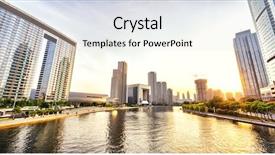 Presentation with skyline - Presentation design with sunset at riverbank in china background and a sky blue colored foreground