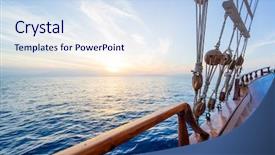  Presentation with cyclades - Presentation design enhanced with sunset at the sailboat deck background and a sky blue colored foreground