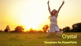  Presentation with woman hands raised to sky - Slide deck with sunset background happiness people free background and a tawny brown colored foreground