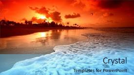  Presentation with compass ocean - Beautiful presentation design featuring sunset beach - landscape ocean sunrise backdrop and a light blue colored foreground