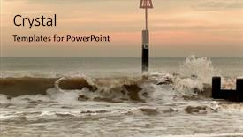  Presentation with sun breaking through clouds - Slide deck having sunset beach image of waves background and a  colored foreground