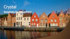  Presentation with belgium - Audience pleasing slide set consisting of sunset bruges brugge belgium backdrop and a teal colored foreground