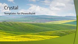  Presentation with green hills - Presentation design consisting of sunset canola field - panoramic background of colorful yellow-green background and a  colored foreground