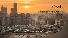  Presentation with color orange - PPT theme consisting of sunset cityscape with dramatic clouds in orange and yellow color in taipei taiwan asia focus on wooden floor background and a yellow colored foreground