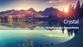 Presentation with mountain lake - Presentation theme having sunset forest - fantastic mountain lake in national background and a navy blue colored foreground