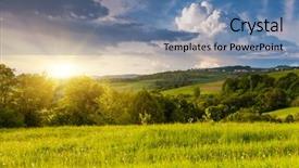  Presentation with storm clouds - Presentation theme enhanced with sunset forest - majestic mountains landscape under morning background and a teal colored foreground