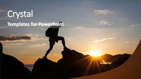  Presentation with mountain hiking - Cool new presentation theme with sunset freedom risk challenge backdrop and a gray colored foreground