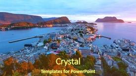  Presentation with port - PPT layouts featuring sunset in alesund port town background and a  colored foreground