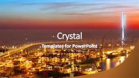  Presentation with container terminal - Audience pleasing presentation consisting of sunset in cargo container terminal backdrop and a tawny brown colored foreground