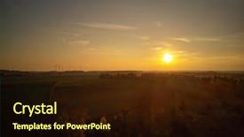  Presentation with wind turbines - Presentation design having sunset in front of landscape background and a wine colored foreground