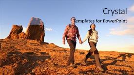  Presentation with walking trail - Presentation design featuring sunset in mountains by roque background and a light blue colored foreground