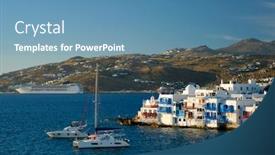  Presentation with cruise ship - PPT layouts enhanced with sunset-in-mykonos-island-greece background and a teal colored foreground