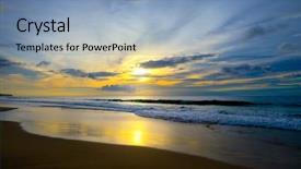  Presentation with sand ocean - Presentation theme having sunset in ocean sea waves background and a light blue colored foreground