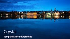  Presentation with iceland - Slide set with sunset in reykjavik iceland background and a navy blue colored foreground