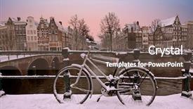  Presentation with amsterdam - PPT theme having sunset in snowy amsterdam background and a tawny brown colored foreground