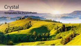  Presentation with mountains fantasy abstract nature landscape - PPT layouts enhanced with fitness sport people and healthy lifestyle concept - happy young man riding bicycle outdoors background and a seafoam green colored foreground