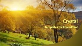  Presentation with sugarcane fields mountains landscape nature - Audience pleasing PPT theme consisting of sunset in the mountains landscape backdrop and a tawny brown colored foreground