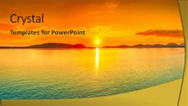  Presentation with island sunset - Beautiful PPT theme featuring sunset island - sunrise over the sea panorama backdrop and a gray colored foreground