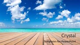  Presentation with island sunset - PPT theme having sunset island - tropical sea under the blue background and a coral colored foreground