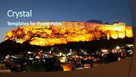  Presentation with india fort - Slides enhanced with sunset light jodhpur rajasthan india background and a ocean colored foreground