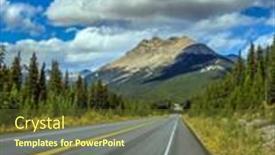  Presentation with road yellow - Cool new presentation design with sunset lush cumulus clouds pile up in the blue sky excellent road crosses the canadian rockies yellow and orange leaves adorn northern autumn concept of active eco and photo tourism backdrop and a tawny brown colored foreground