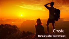  Presentation with hill - Beautiful slide deck featuring sunset mountains - silhouette of hikers standing backdrop and a wine colored foreground
