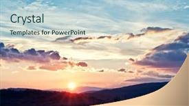  Presentation with sunrise - PPT theme enhanced with sunset mountains - sunrise over black forest mist background and a light blue colored foreground