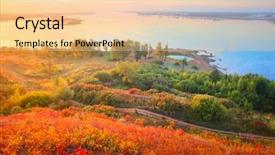  Presentation with river valley - Slides with sunset mountains - valley of kama river ural background and a lemonade colored foreground