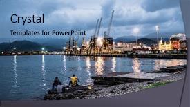  Presentation with fishing - Audience pleasing presentation theme consisting of sunset near the cargo port backdrop and a light blue colored foreground