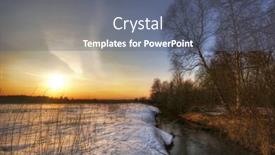  Presentation with winter river - Presentation theme having sunset near winter river photographed in the forest in russia in the 60 km from moscow background and a gray colored foreground