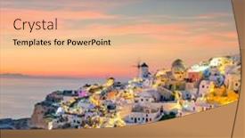  Presentation with greek architecture - Slide deck with sunset-night-view-of-famous background and a coral colored foreground