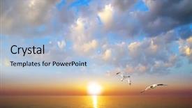  Presentation with sea sun - Cool new PPT layouts with sunset ocean - sun is setting backdrop and a light blue colored foreground