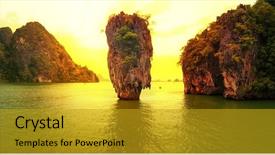  Presentation with james bond - Presentation design featuring sunset of exotic james bond background and a gold colored foreground