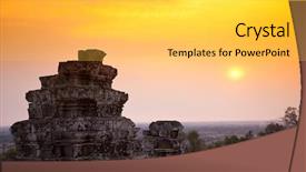  Presentation with ancient temples - Amazing PPT theme having sunset of phnom bakheng one backdrop and a light gray colored foreground