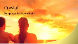  Presentation with romantic beach - Colorful presentation theme enhanced with sunset on caribbean holiday banner backdrop and a gold colored foreground